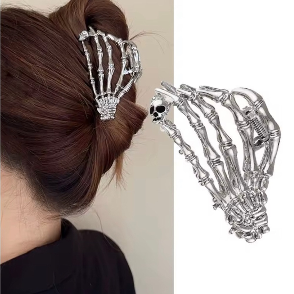 Silver Skeleton Hand Hair Clip - Gothic Women Accessories